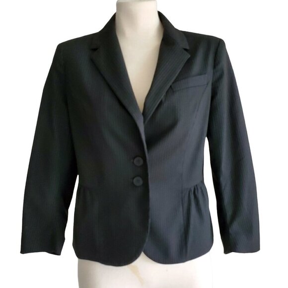 NY & Company Peplum Style Cropped Jacket 3/4 Sleeves B&W Pinstripe Size 6 - Picture 2 of 14